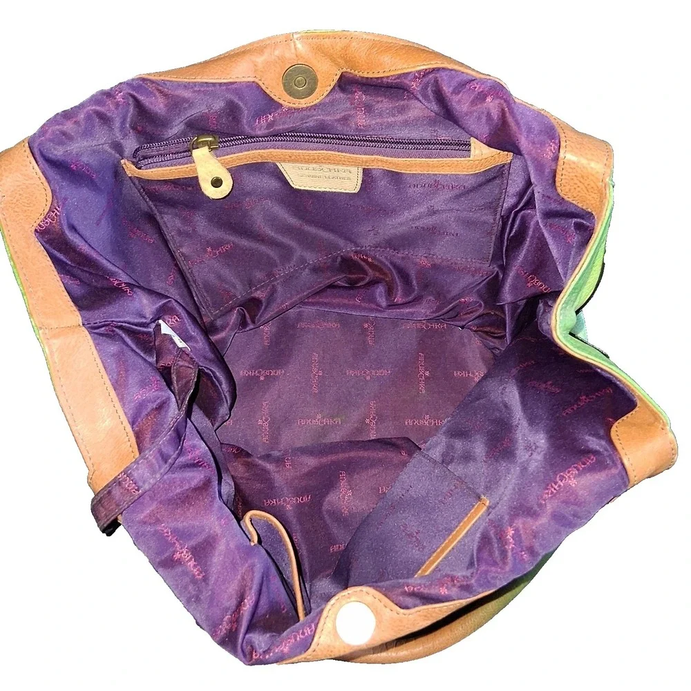 Anuschka Hand-Painted Leather Hobo Bag Peacocks Two sided Painting
